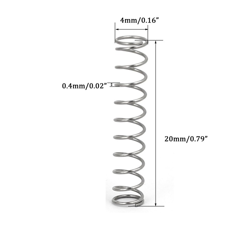 TOP-VIGOR 10Pcs Compression Spring, 4mm OD,0.4mm Wire Size,20mm Free Length