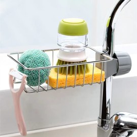 Sponge Drain Rack, Faucet Storage Rack, Kitchen Sink Storage Rack, Bathroom Storage Rack, Shelf Hanging from The Faucet, Stainless Steel Hanging Storage Rack, Soap Dish Brush Dishcloth Drainer Rack