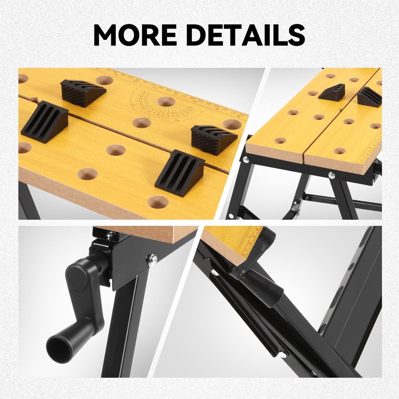 Auto Dynasty Adjustable Folding Workbench with Built-in Ruler & Protractor,