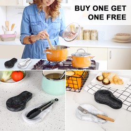 HESHIBI Marble Spoon Rest for Kitchen Stove Countertop, Marble Utensil Holder, Perfect for Spatula, Ladle, Fork (2, Dark Grey,Light Grey, 4 * 6.5)
