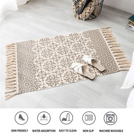 The Seeker Hallway Runner Machine Washable, 60x130cm Carpet Runner for Hallways Non Slip Long, Cream Floral Low Pile Area Rug for Bedroom Living Room Kitchen Lounge Indoor Floor Mat