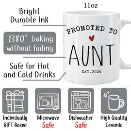 Pregnancy Announcement for Aunt - Promoted to Aunt 2026 Mug 11oz, New Auntie Gifts, Baby Reveal Gifts for Sisters Friends, Christmas, Baby Announcement Gift