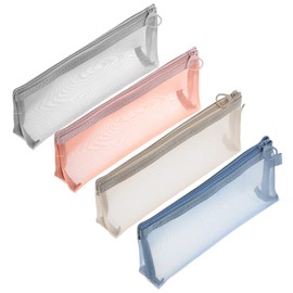 ValueBargain Mesh Pencil Case, 4 Pcs Nylon Zipper Pouches, Portable Mesh Bags for Travel Office Home Storage