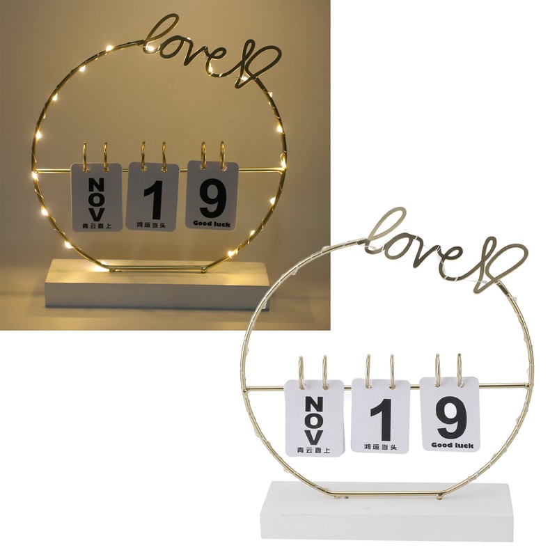 Metal Desk Calendar Modern Creative Tabletop Flip Calendar with LED
