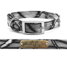 Outdoor Dog Supply's 1" Wide Pattern D Ring Dog Collar Strap with Custom Brass Name Plate (21" Long, Gray Camo)