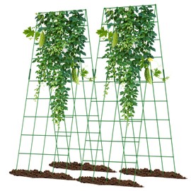 UrGROWA Cucumber Trellis 2 Pack, 59" H Foldable A-Frame Garden Trellis for Raised Bed Garden Grow Support with Plant Support Clips, Twist Ties for Cucumber,Tomato, Climbing Plants and Flowers