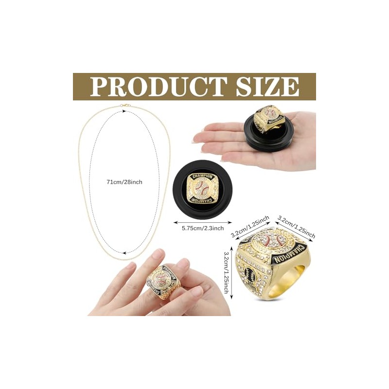 12 Pcs Baseball Championship Rings & Trophy Display Set