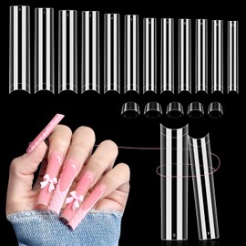 LIONVISON 504 PCS No C Curve Clear Nail Tips for Acrylic Nails Professional, 3XL Extra Long, 12 Sizes Half Cover Straight Tapered Square French Fake Nail Tips for Nail Salons Home DIY