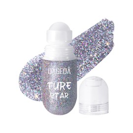 DAGEDA Body Glitter Gel, Roll-on Holographic Hair Glitter for Body Face Hair, Color Changing Face Glitter Under Light, Mermaid Body Shimmer Glitter Makeup for Festival Rave Party(Silver)