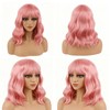 Pink Wig with Bangs 14 Inch Synthetic Wavy Bob Wig
