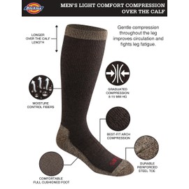 Dickies Men's Light Compression Comfort Over-The-Calf Socks, Available in M-XXL (2, 4 Pairs), Brown Marl (2 Pairs), Large