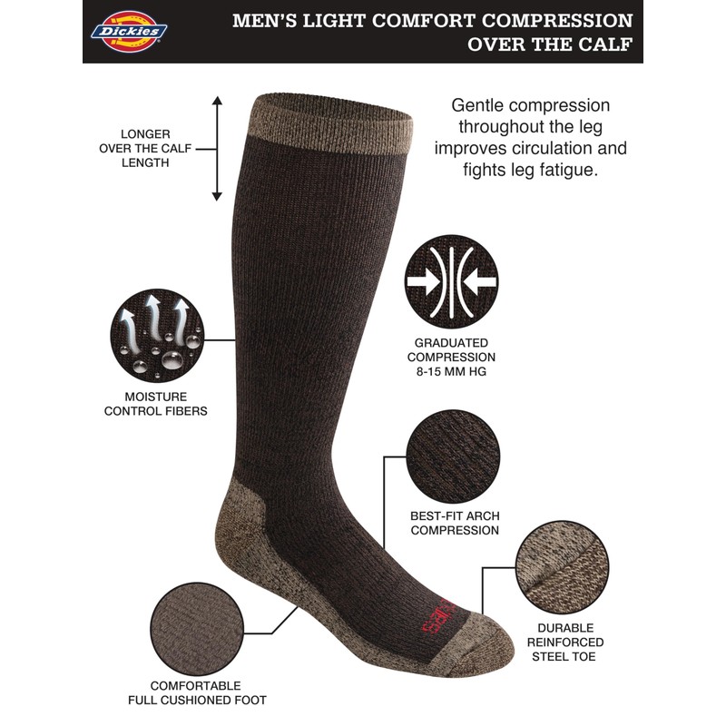 Dickies Men's Light Compression Comfort Over-The-Calf Socks, Available in M-XXL