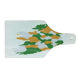 Ambesonne Ireland Map Cutting Board, Layout of Irish Themed Informational Image with Differentiated Sections, Decorative Tempered Glass Cutting and Serving Board, Wine Bottle Shape, Orange Green White