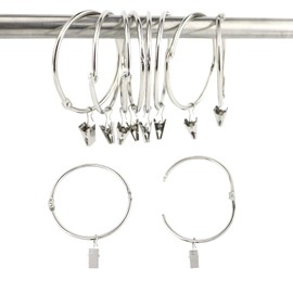 Suneration 12 Pack Openable Curtain Rings with Clips Metal Hangers Ring 3 inch Interior Diameter Rust Proof for Heavy Duty Vintage Decorative Drapery Eyelet Curtain Rods Silver