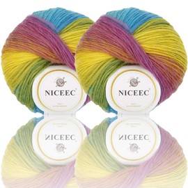 2 Skeins Rainbow Soft Yarn 100% Wool Gradient Multi Color Yarn for Crocheting Knit Total Length 180m×2(196yds×2,50g×2)-24