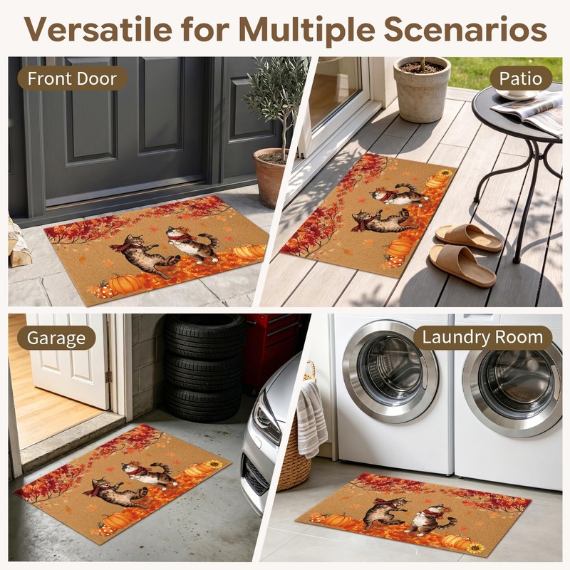 Fall Door Mat - Autumn Cat Welcome Mat, Funny Doormats
