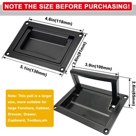 evan Recessed Door Pull Handles, Large Zinc Alloy Folding Pull Handle, Black Flush Lift Ring Pull Handles for Furniture, Cabinet, Dresser, Drawer, Cupboard, Toolbox,5.1" * 3.6",2 Pack