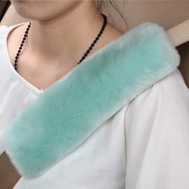 Natural Fur Eco-Friendly Genuine Fluffy Sheep Wool Car Seat Belt Pads, Soft Texture Shoulder Neck Cushion Pad, Genuine Australia Merino Wool Seat Belt Cover (Mint Green)