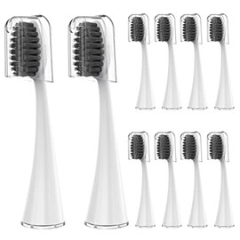 Replacement Toothbrush Heads for Burst Electric Toothbrush Adults with Dust Cover Caps, Soft Charcoal Bristles for Deep Cleaning, Plaque Removal and Whiting Teeth, 10 Counts, White