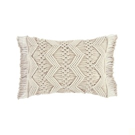 Lush Decor Studio Chevron Macrame Decorative Throw Pillow, 20" W x 13" L + 3" Fringe, Neutral - Rectangle Pillow - Throw Pillows For Bed, Couch, Or Chair