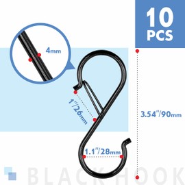 Vantasii 10 PCS S Hooks, Rustproof S-Shaped Hook with Safety Buckle Heavy Duty Metal S Hanging Hook for Clothes, Pots, Pans, Kitchen Utensil, Cubicle, Closet Rob, Bags (3.5 inch, Black)
