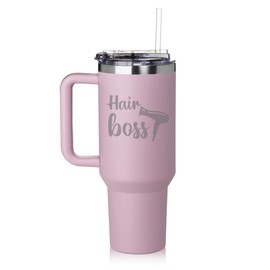 Daylor 40 oz Tumbler with Handle and Straw Lid Stainless Steel Insulated Travel Mug Cup Hair Boss Hairstylist Hairdresser Gift (Purple)