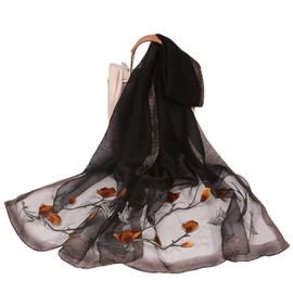 WEIGEER Silk Scarf Women Seidenschals Damen Shawl Satin Natural Pure Hijab Thin Masks Silk Cloth Luxury Binder Senior Handmade Seidentuch Damen Muslin Lotus Beach Scarf Black 180 * 70CM