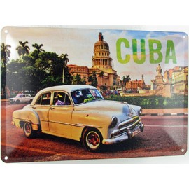 Tin Sign 20 x 30 cm Curved Cuba Vintage Car Cuba Havana Cathedral Decorative Sign