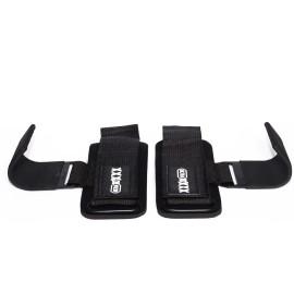 GRIP Weight Lifting Hooks Straps Pair, Non-Slip Rubber  Grip Black