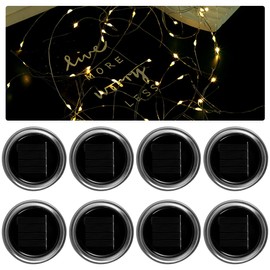 8Pcs Solar Mason Jar Lid Lights 9.84ft 30LED IP44 Waterproof Solar Lanterns Outdoor Flexible Fairy Jar Lids String Lights Auto On/Off Anti-Rust Solar Jar Lights for Patio Garden Wedding