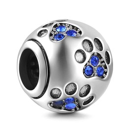 Dog Paw Print Charm 925 Sterling Silver Footprint Charm Animal Charm Pet Charm for Diy Charms Bracelet (Blue)