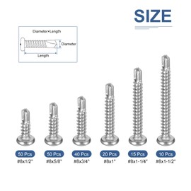 DTGN 410 Stainless Steel Phillips Pan Head Self Tapping Sheet Metal Screws Assortment Kit,Washed Silver(Size:#8x1/2-#8x1-1/2-185pcs)