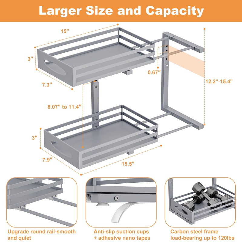 Under Sink Organizer, 2 Tier Under Sink Organizers and Storage,