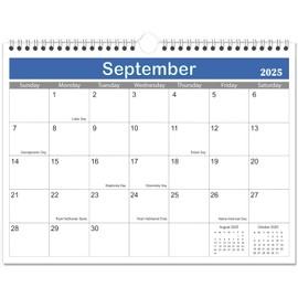 2025-2026 Wall Calendar - 2025-2026 Calendar, 16-Month Calendar Runs from Sep 2025 - Dec 2026, 8.5" x 11", Strong Twin-Wire Binding, Thick Paper, Sturdy Haning Hooks, US & Jewish Holidays, Unisex Design for Home/Office/School