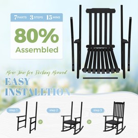 Flamaker Acacia Wood Patio Rocking Chair Set of 2, High Back and Widen Armrest for Adults, Solid Wood Porch Rocking Chair for Lawn, Garden, Backyard (Black)