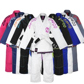 Zafco Sports Brazilian Jiu Jitsu, Kids Jiu Jitsu Gi Children BJJ Gi Grappling Kimonos Lightweight White Belt (White/Pink, K000)