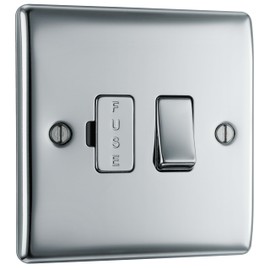 BG Electrical Switched Fused Connection Unit, Fused Spur Switch, Double Pole, Raised and Slim Profile, Round Edges, Nexus Metal, Polished Chrome, 13A, NPC50