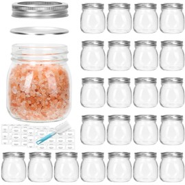 Glass Regular Mouth Mason Jars, 24 Pack 10 oz Wide Mouth Glass Canning Jars with Silver Aluminum Lids and Bands, Airtight Jars for Food Storage, Canning, Overnight Oats, Fermenting, Pickling, Decor