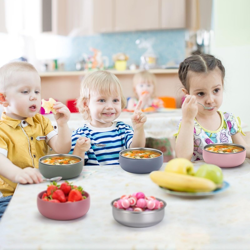 ShineMe Stainless Steel Bowls for Kids, 6 pack Toddler Bowls