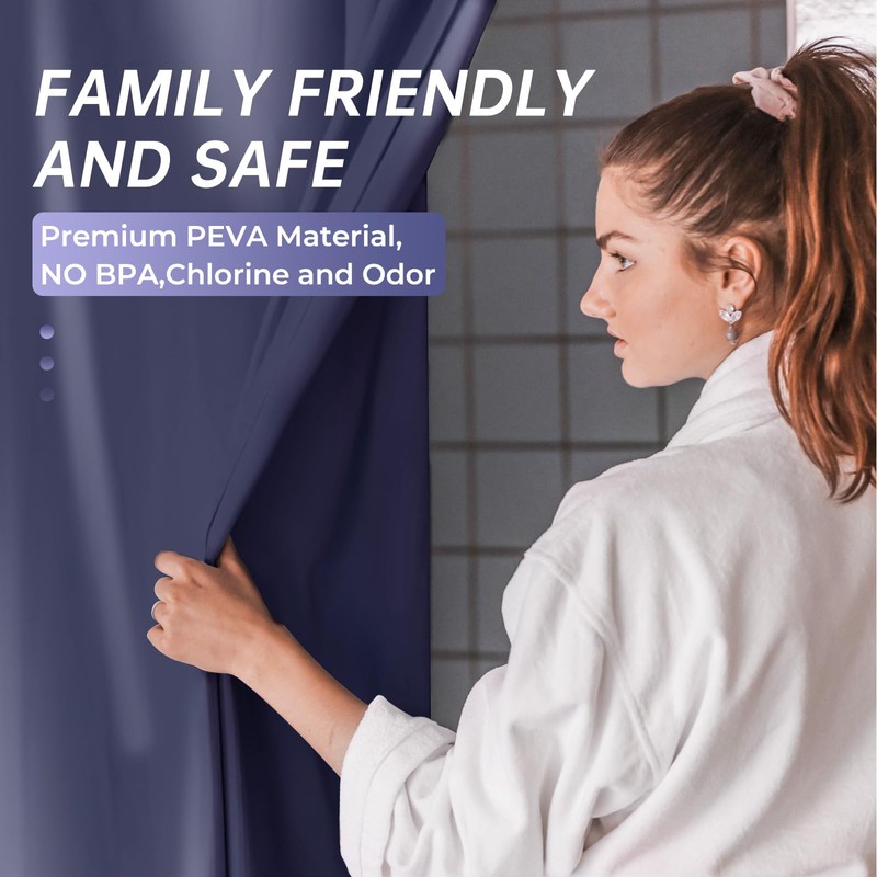 AmazerBath Navy Blue Shower Curtain, Thick PEVA, Heavy Duty Waterproof