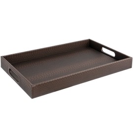 Modern 18"x12" Rectangle Brown Snake Faux Leather Decorative Tray Serving Tray with Handles Ottoman Coffee Table Dresser Living Room Kitchen Tray by Home Redefined for All Occasion's.