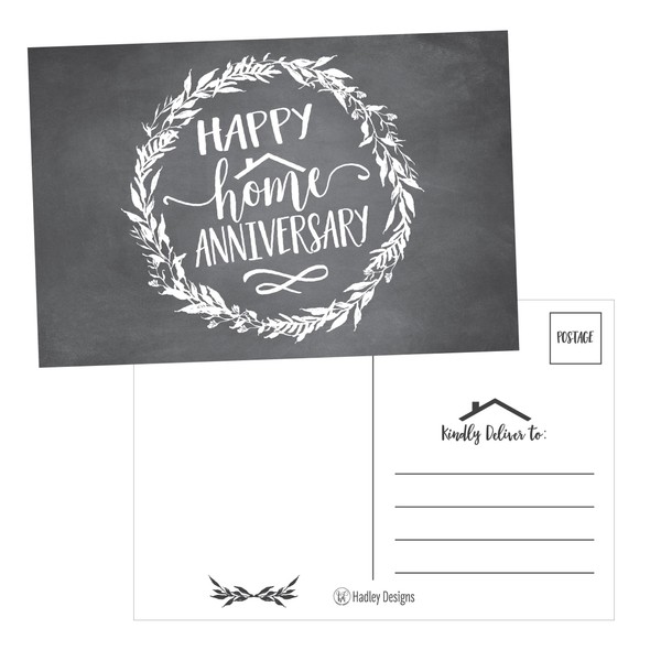25 Chalk Happy Home Anniversary Realtor Cards, Blank Greeting House Postcards, Bulk Real Estate Thank You Notes, Welcome Home Realtor Gifts Stationery, New Realtor Gifts For Clients, Housiversary Card