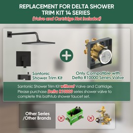 Replacement for Delta Faucet Shower Trim Kit 14 Series, Matte Black Bathtub Shower Faucet Set, 10-Inch Black Shower Head and 16-Inch Shower Arm Combo（Valve/Cartridge Not Included）