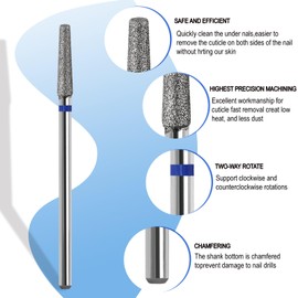 HungGato Cuticle Nail Drill Bit, 3/32'' Professional Safety Diamond Under Nail Cleaner for Cuticle Dead Skin Nail Prepare, Beginners Bits, Experienced Tech,Cone Shape (Medium)