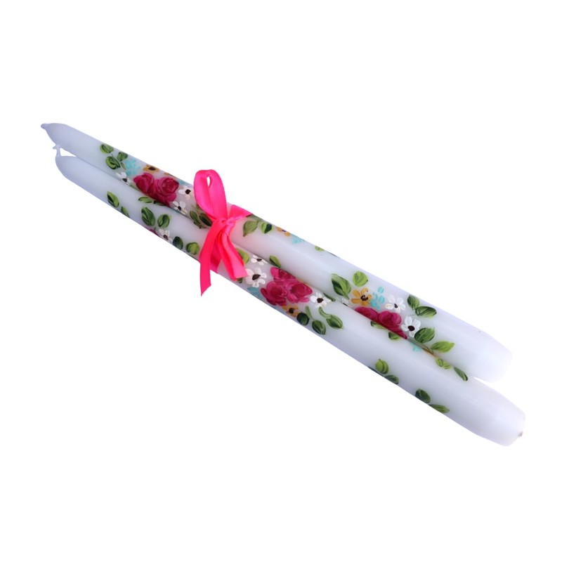 Pretty Decorative Spring Hand Painted Roses Flowers Taper Candles Decorated