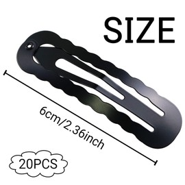 20 Pcs Snap Hair Clips, Black Hair Accessories, Anti-slip Snap Clip 6 CM Hair Clips for All Hair Types (Wavy Oval)