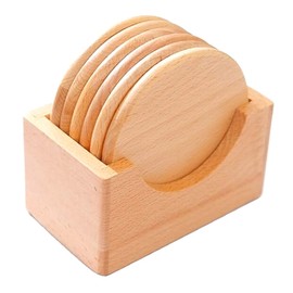 Ceylon Teabox Wooden Coasters Set with Holder for Drinks Set of 6 Round Wooden Drink Coasters with Holder for Home Or Kitchen Table Housewarming Gift Wooden Drinks Coasters