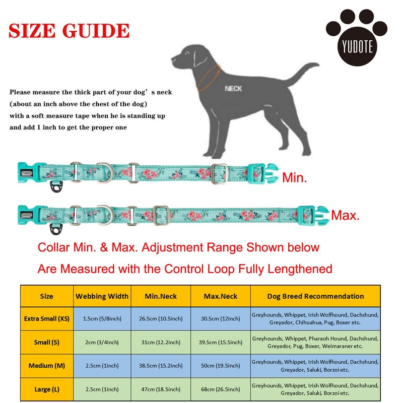 YUDOTE Martingale Dog Collars Escape-proof Anti-pull with Safety Quick Release