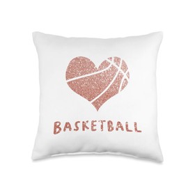 Rose Pink Basketball Ball Heart Cute Valentines Day Throw Pillow