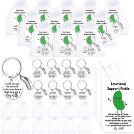 Ecation 12 Sets Inspirational Positive Pickle Keychain Gifts Bulk Employee Appreciation and Emotional Support Keychain Gift with Affirmation Cards and Organza Bags for Coworker Staff(Pickle Style)
